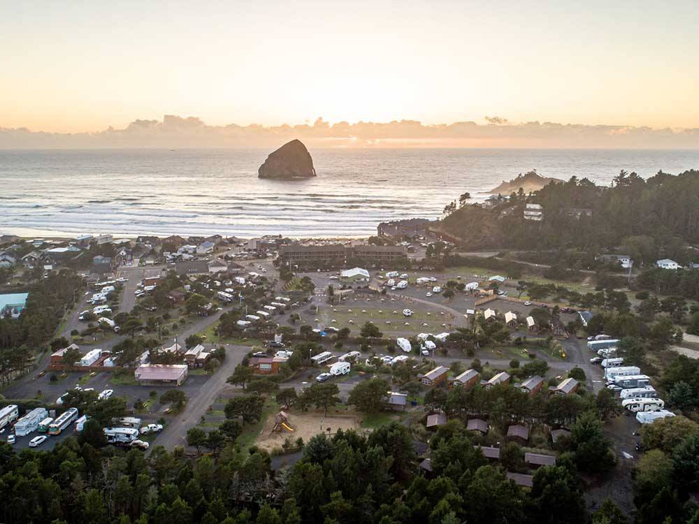 An aerial view of the campground at CAPE KIWANDA RV RESORT & MARKETPLACE