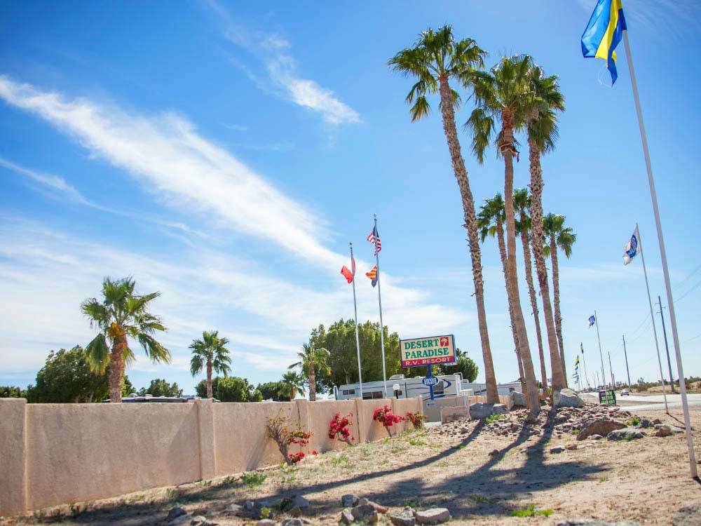 Sign at entrance to the park at ENCORE DESERT PARADISE