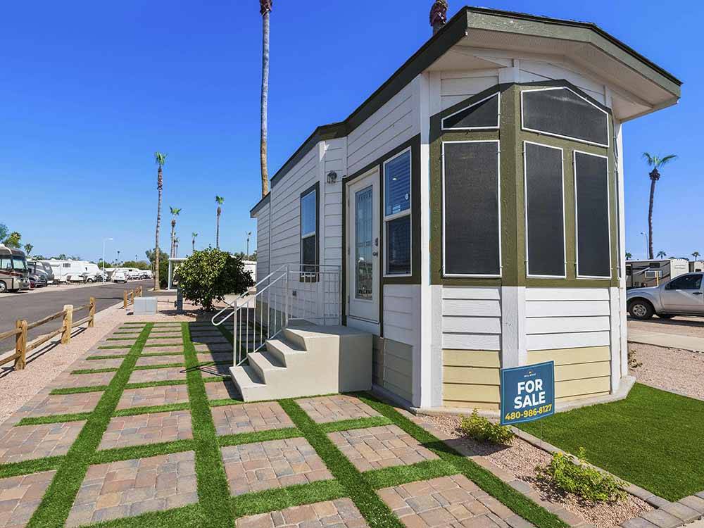One of the prefabricated homes for sale at MESA SUNSET RV RESORT