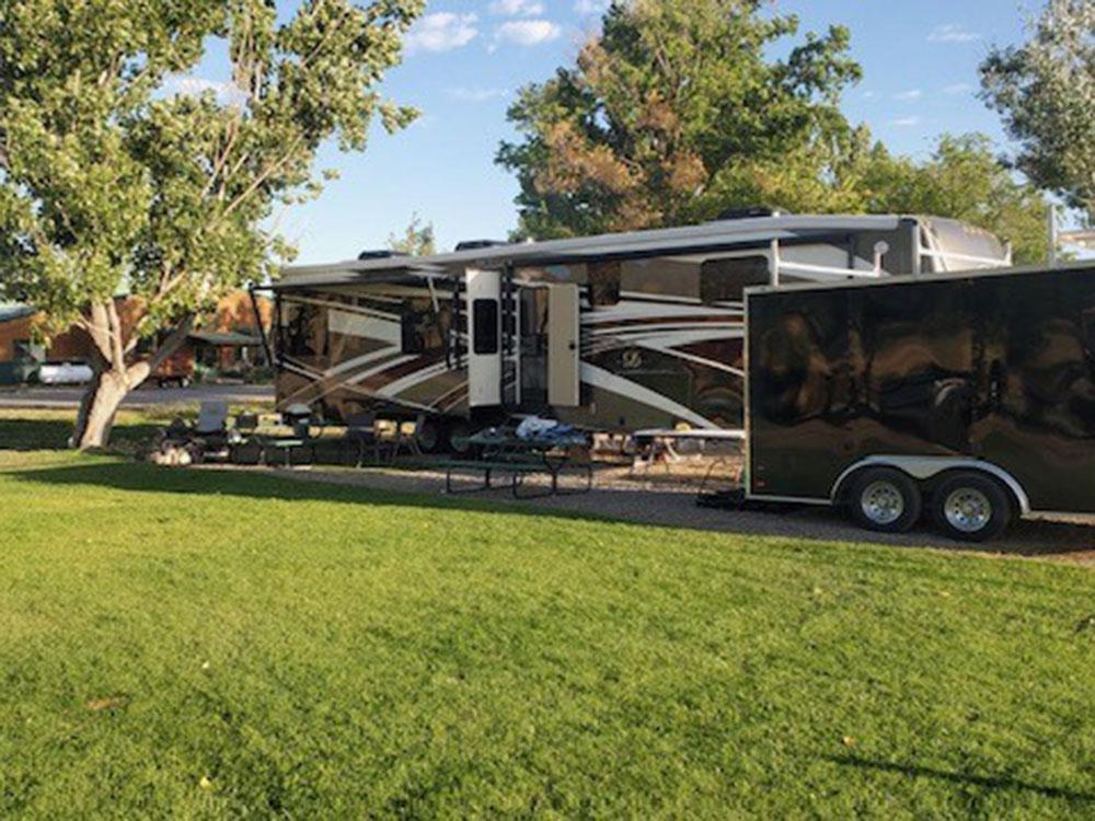 Trailer parked in a RV site at MEADOWS OF SAN JUAN RV RESORT