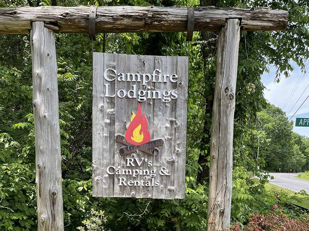 The front entrance sign at CAMPFIRE LODGINGS