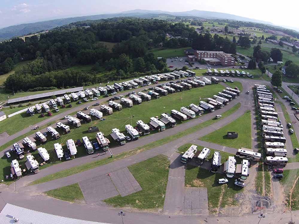 Aerial view over campground at STATE FAIR OF WEST VIRGINIA CAMPGROUND