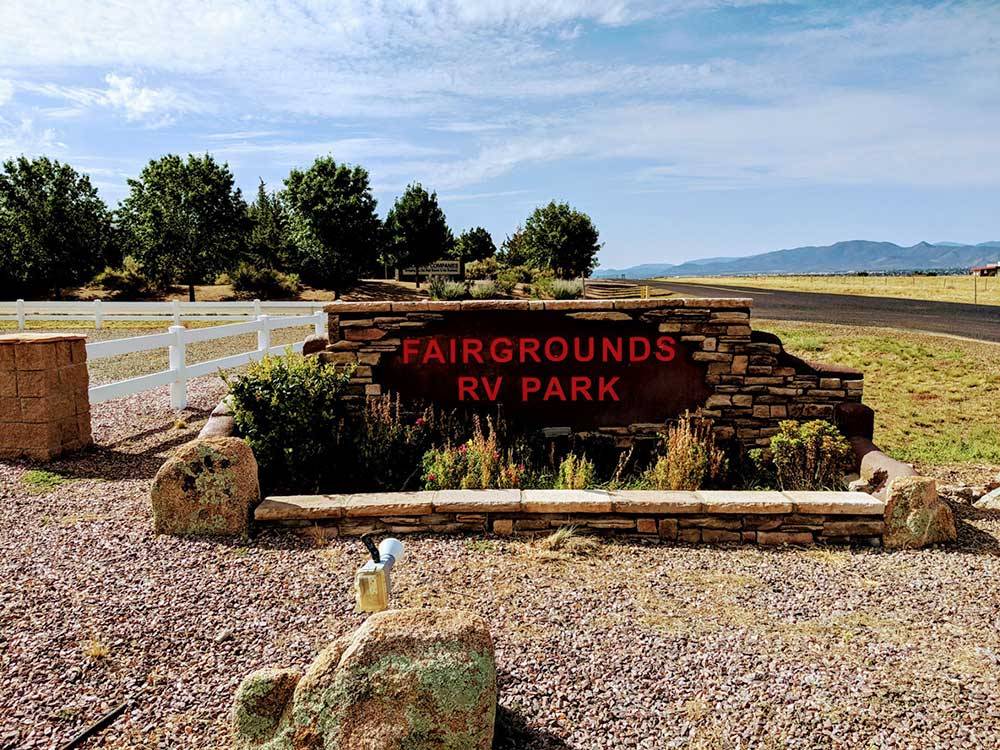 Sign at the park entrance at FAIRGROUNDS RV PARK