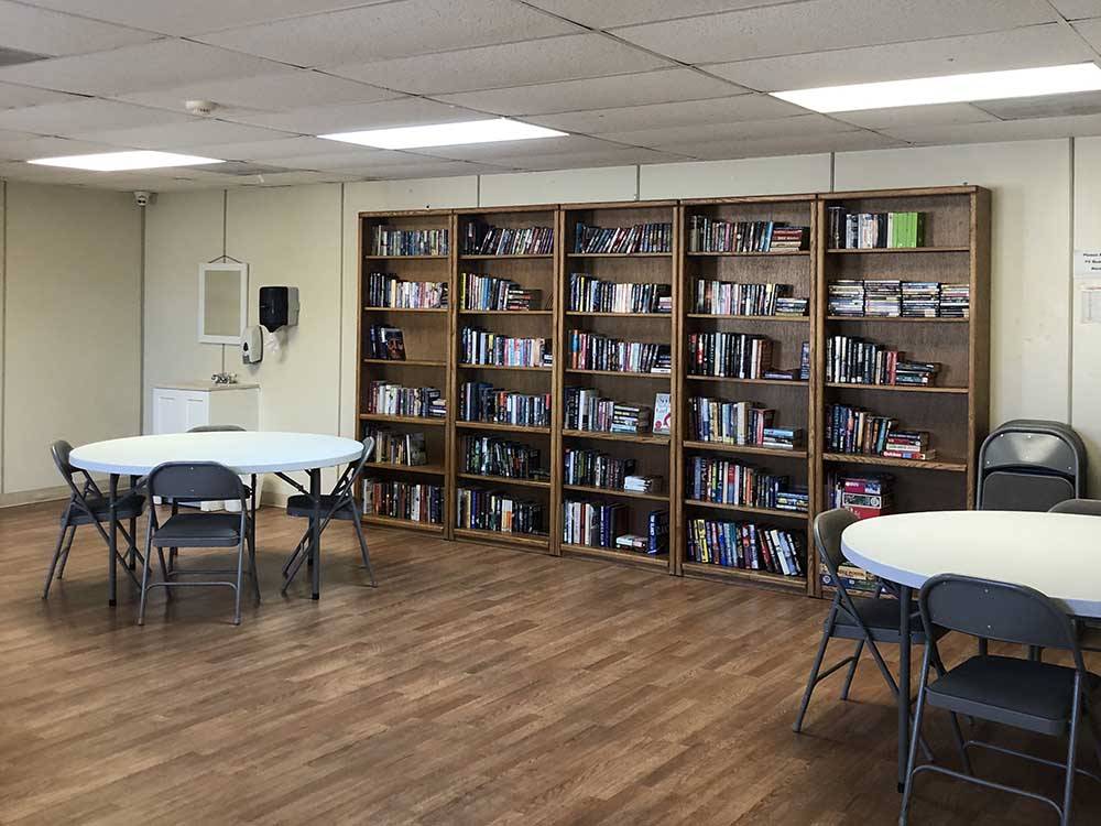 Five shelves with books at FAIRGROUNDS RV PARK