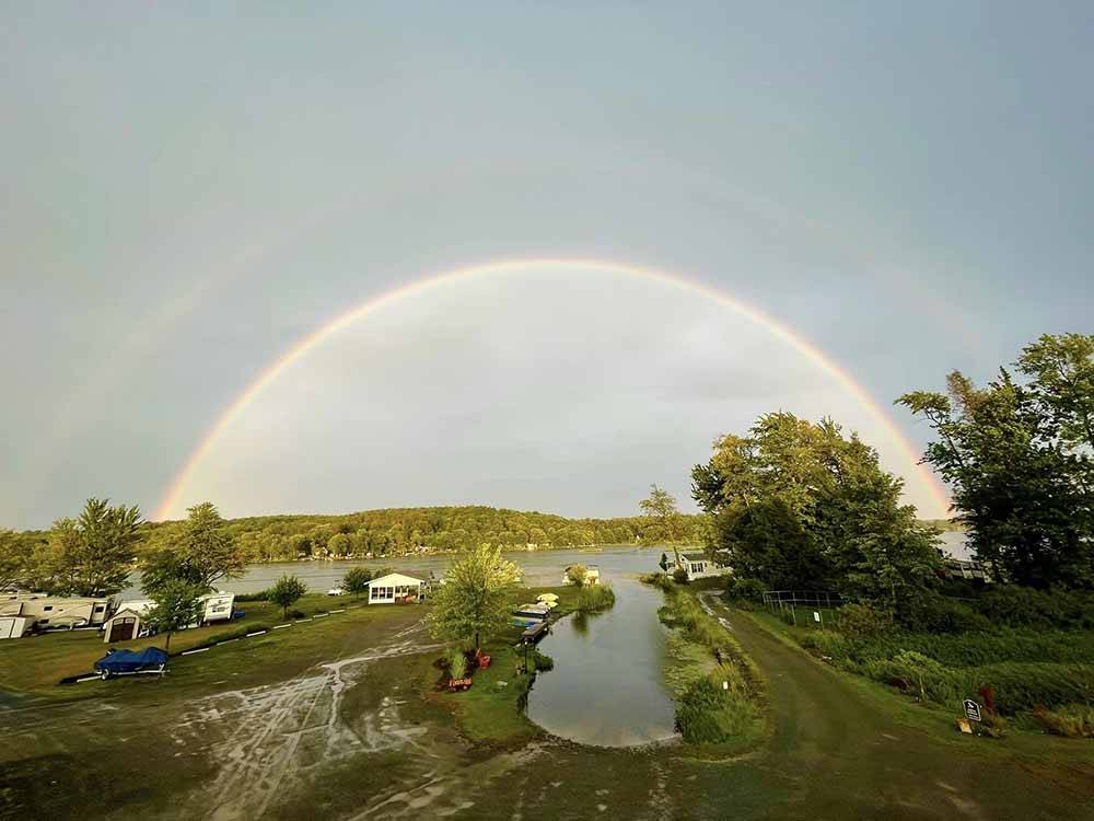 A rainbow over the campsites at CLAYTON PARK RV ESCAPE
