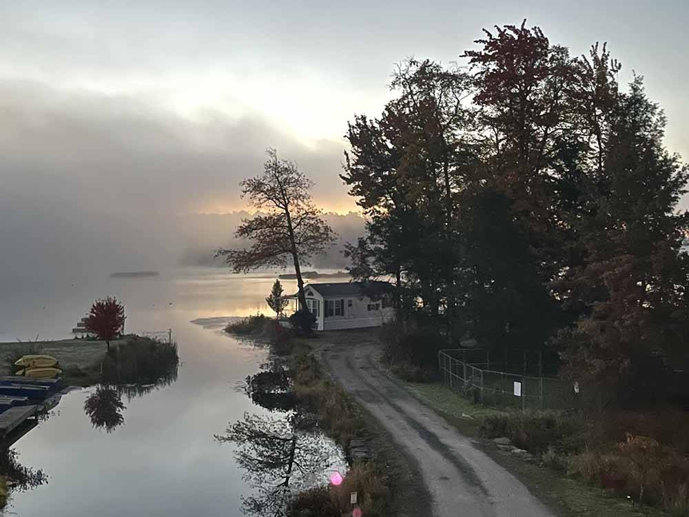 A foggy day on the water at CLAYTON PARK RV ESCAPE