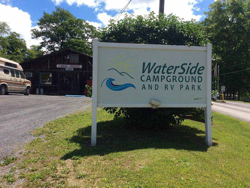 The front entrance sign at WATERSIDE CAMPGROUND & RV PARK