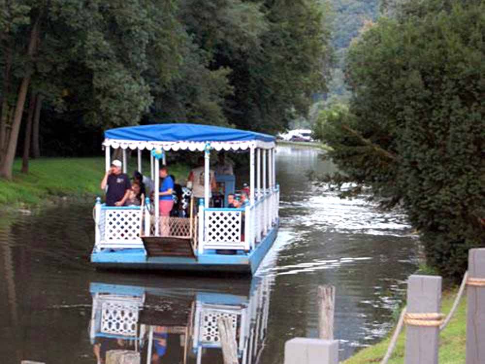 The historic canal boat at WATERSIDE CAMPGROUND & RV PARK
