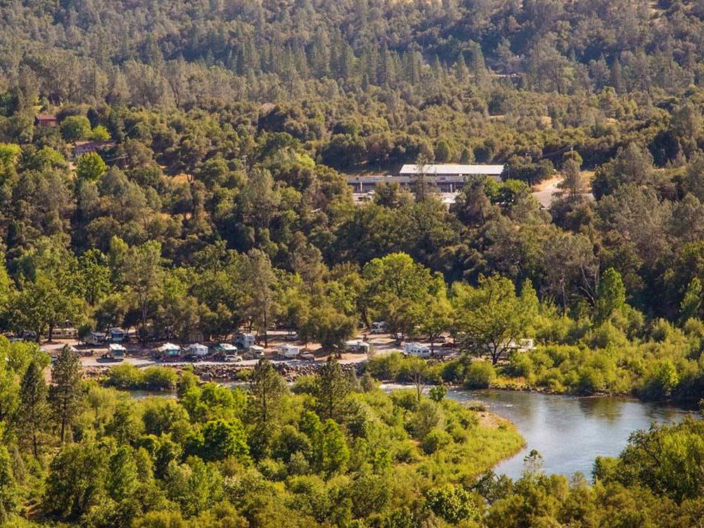 Aerial view of sites near the lake at THOUSAND TRAILS PONDEROSA