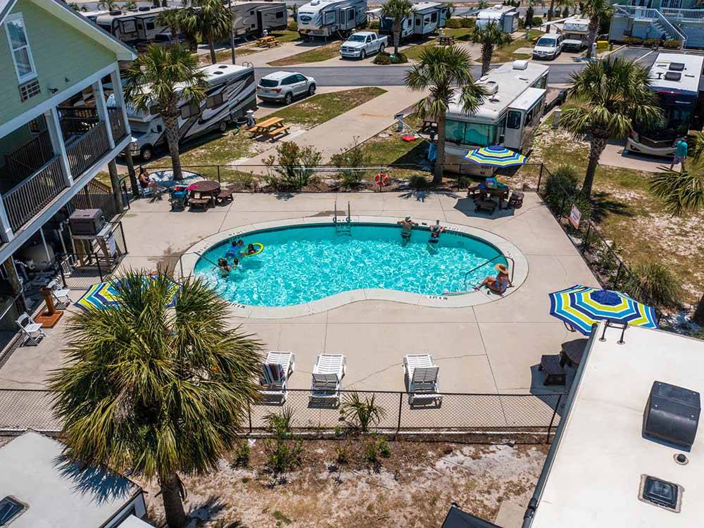 An aerial view of the swimming pool at PENSACOLA BEACH RV RESORT