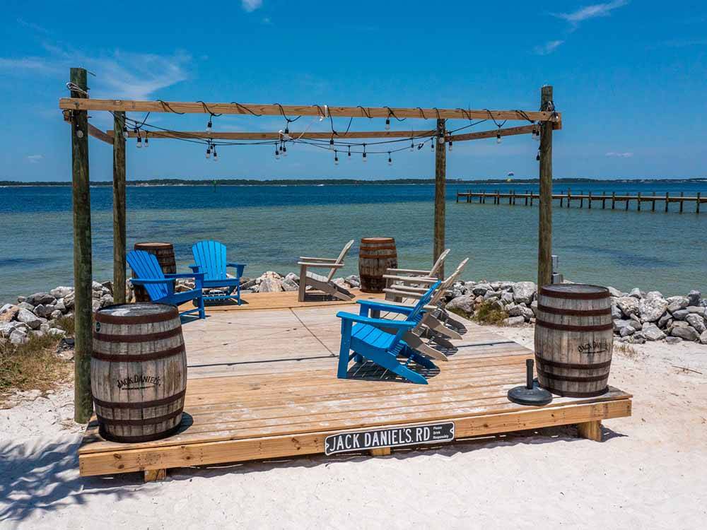 A raised seating area on the beach at PENSACOLA BEACH RV RESORT