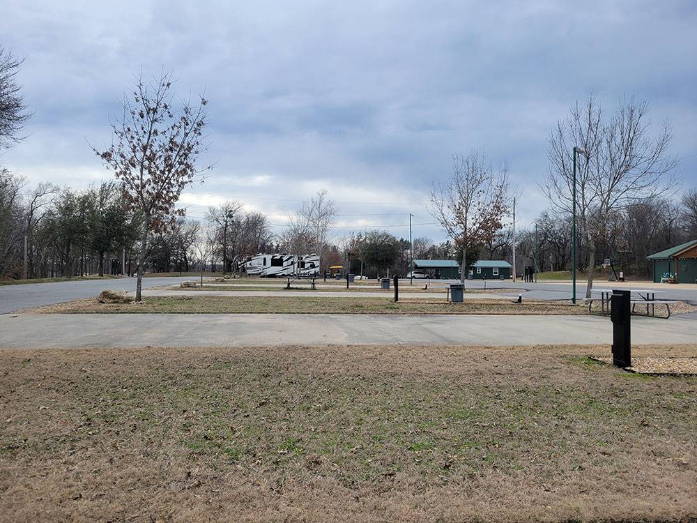 Paved sites surrounded by grass
