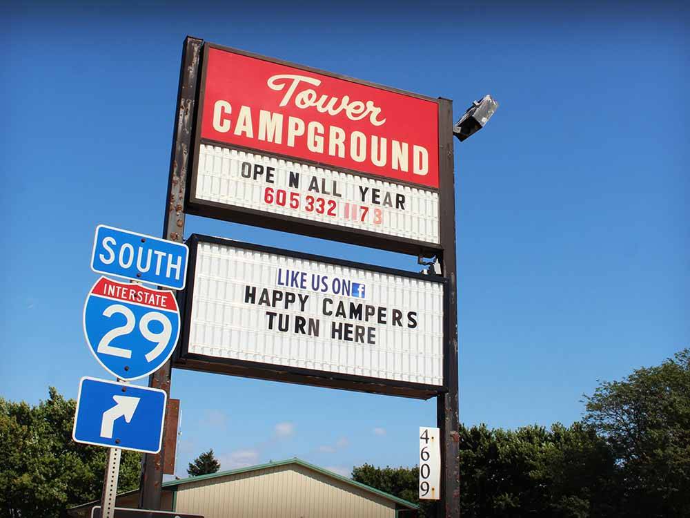 The front entrance sign at TOWER CAMPGROUND