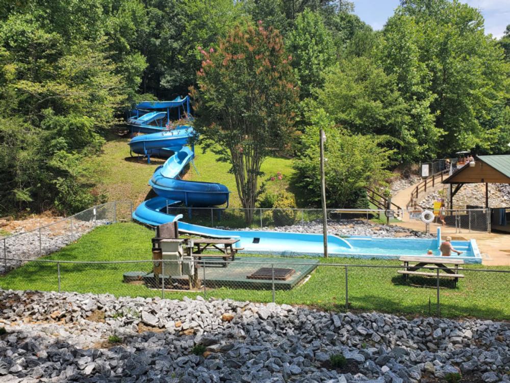 Looping waterslide at Spacious Skies Hidden Creek