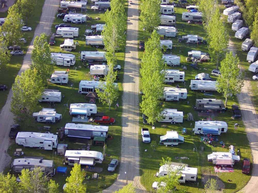 An aerial view of the campsites at LAKE OF DREAMS CAMPGROUND