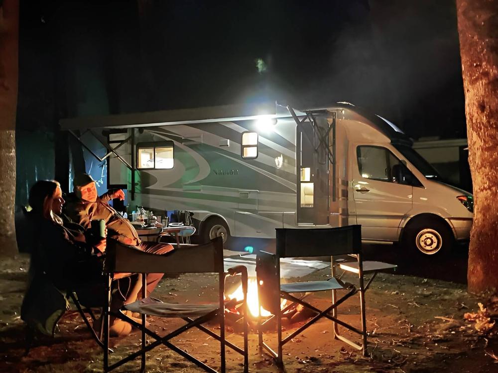 Campers site by a firepit