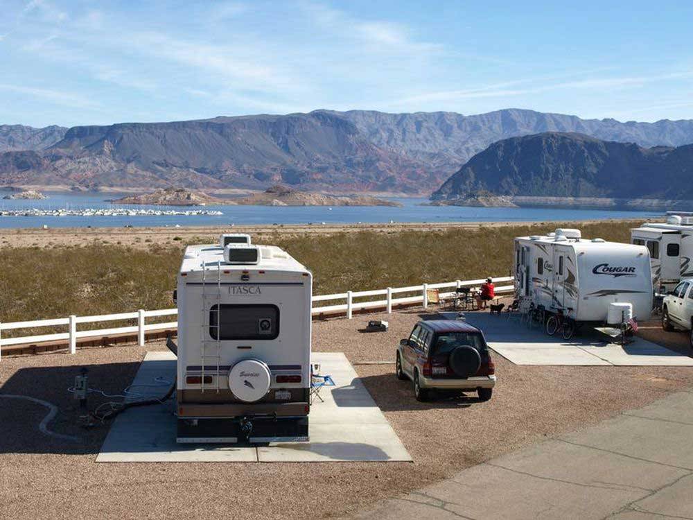 RVs and trailers at the campground at LAKE MEAD RV VILLAGE AT BOULDER BEACH