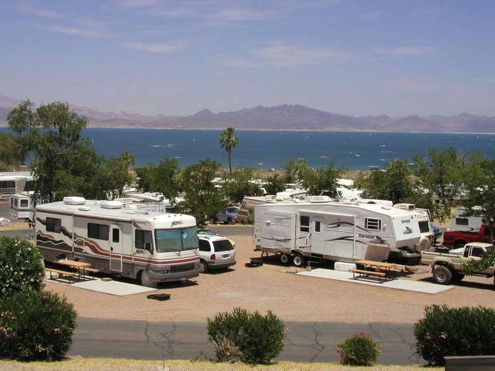 RVs camping by the water at LAKE MEAD RV VILLAGE AT BOULDER BEACH