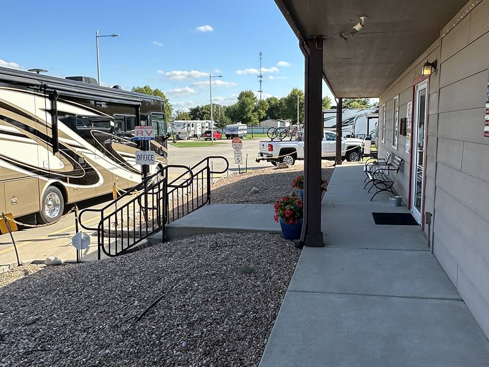 Class A parked in front of the office at Air Capital RV Park