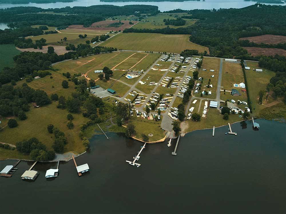 Aerial view of the park and waterfront at WINDEMERE COVE RV RESORT