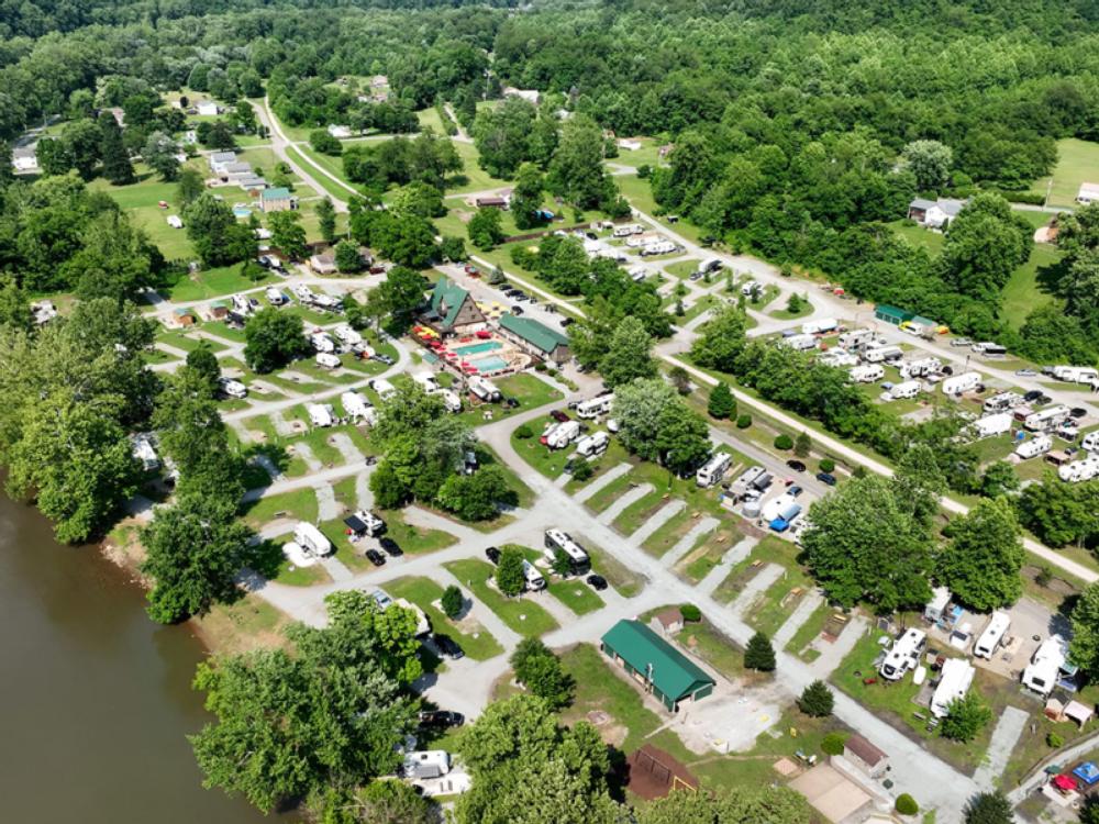 Ariel view of the park at The Blue Canoe RV Resort
