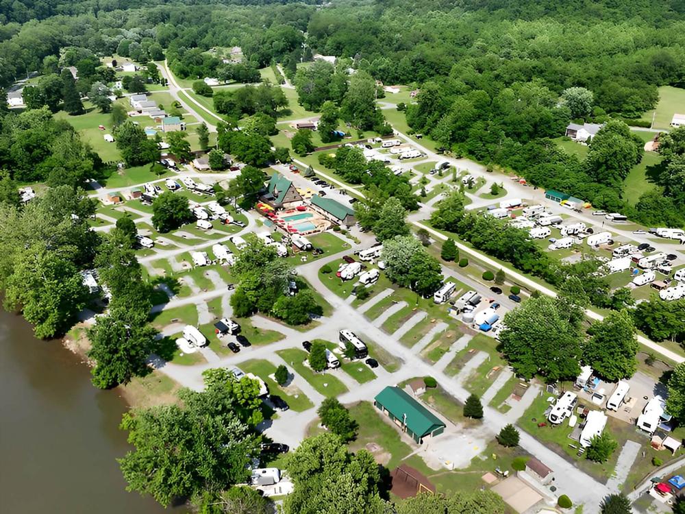Ariel view of the park at The Blue Canoe RV Resort