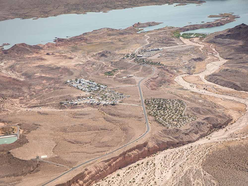 An aerial view of the campsites at LAKE MEAD RV VILLAGE AT ECHO BAY