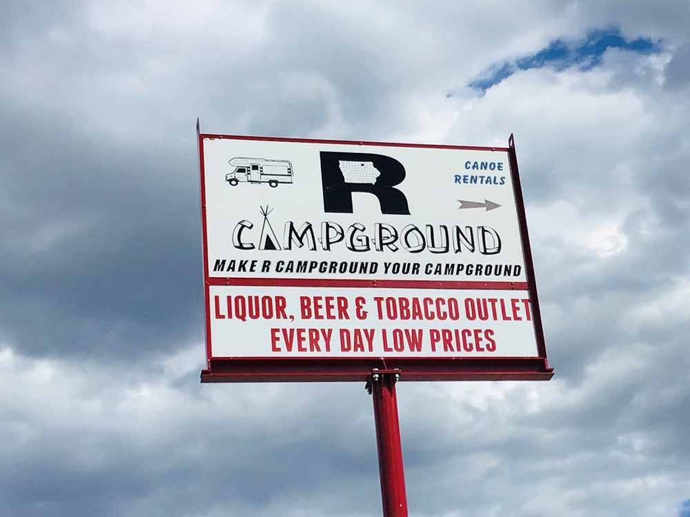 The tall front entrance sign at R CAMPGROUND