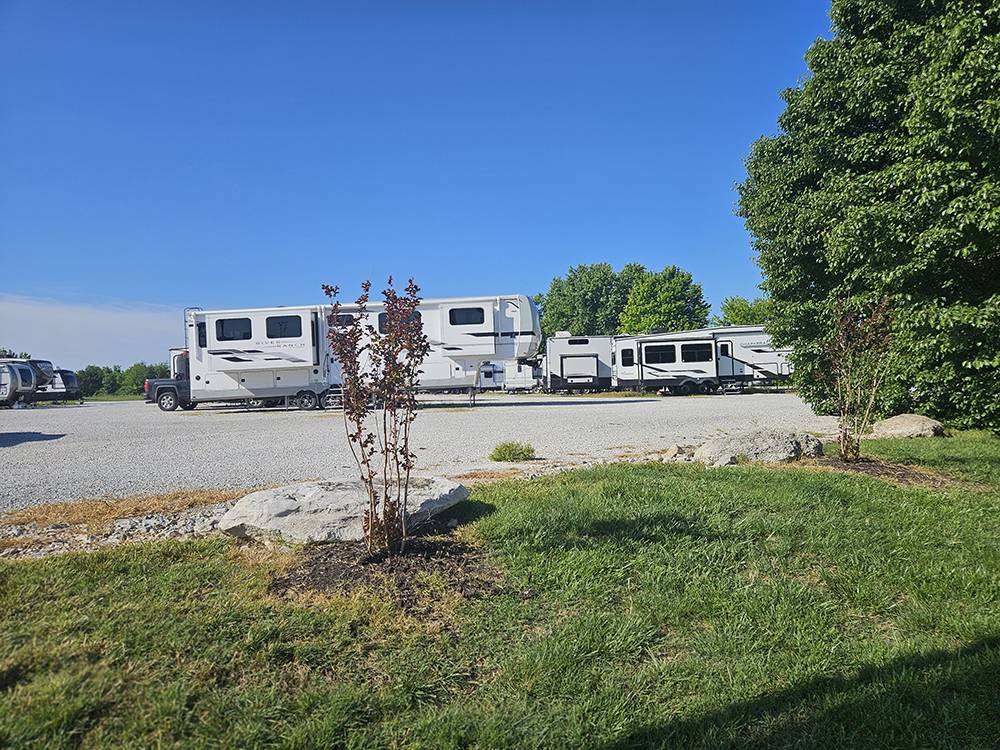 Variety of travel trailers parked at sites