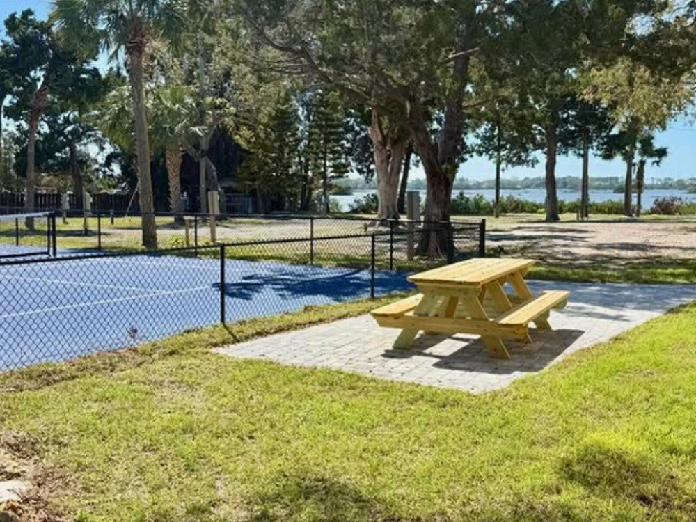 sports court next to a picnic table