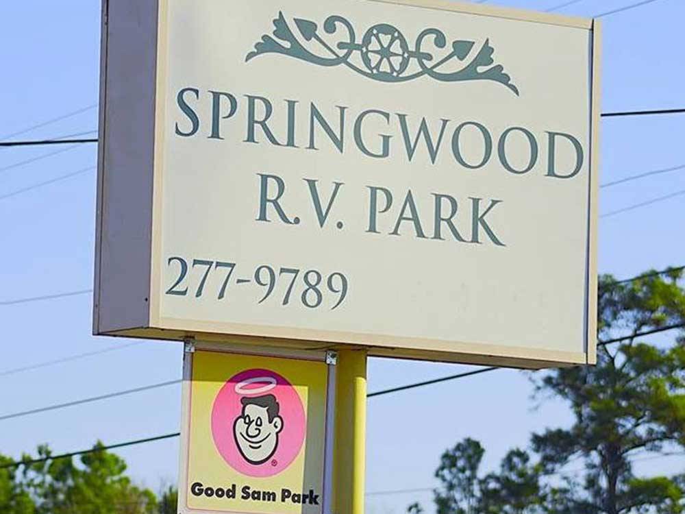 Sign at entrance to the park at SPRINGWOOD RV PARK