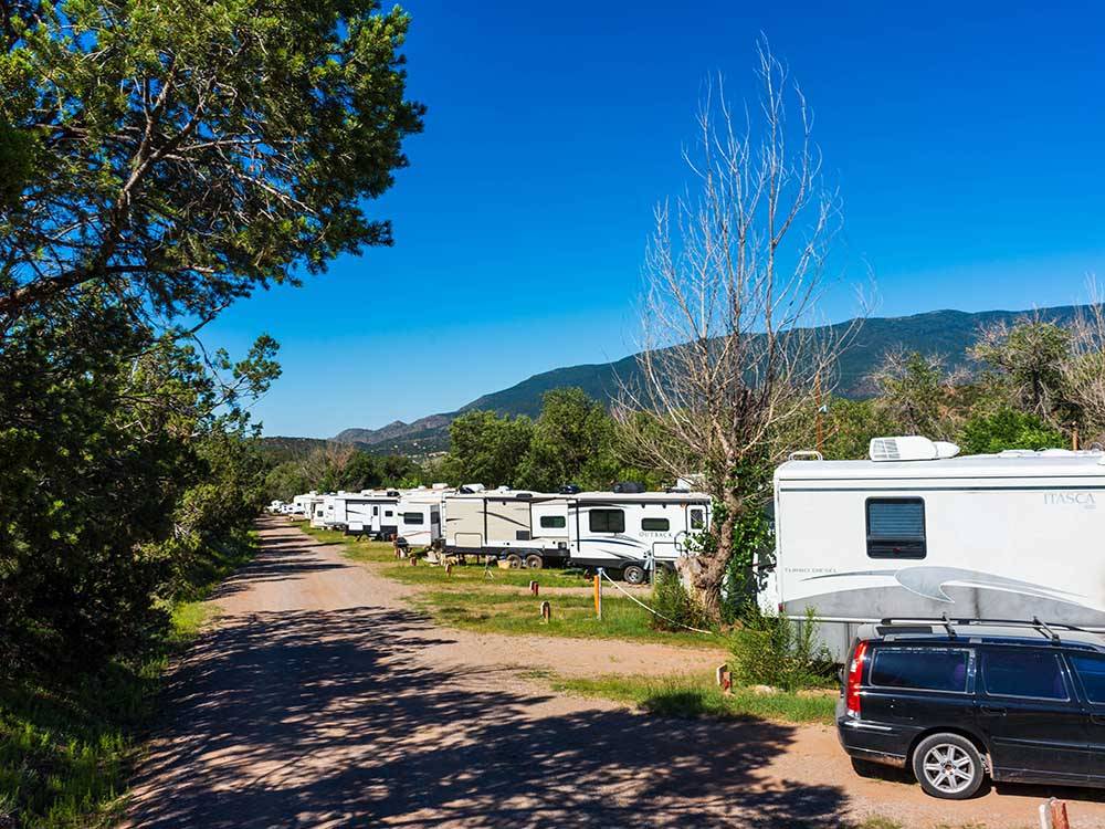 A row of gravel RV sites at HIDDEN VALLEY MOUNTAIN RESORT
