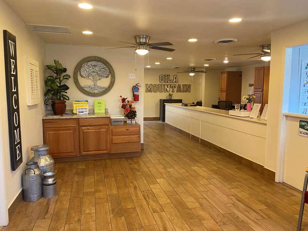 The front counter in the registration building at GILA MOUNTAIN RV PARK