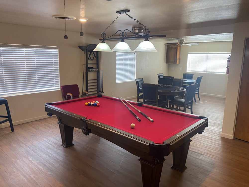 The red pool table in the rec room at GILA MOUNTAIN RV PARK