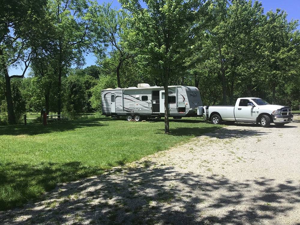 Truck pulling a trailer at Clinton Lake Camping