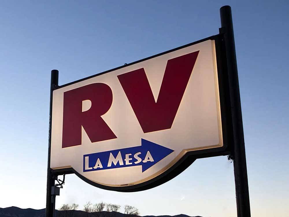 Close-up of business sign at LA MESA RV PARK