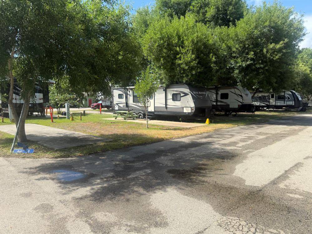 Travel trailers in sites with patios