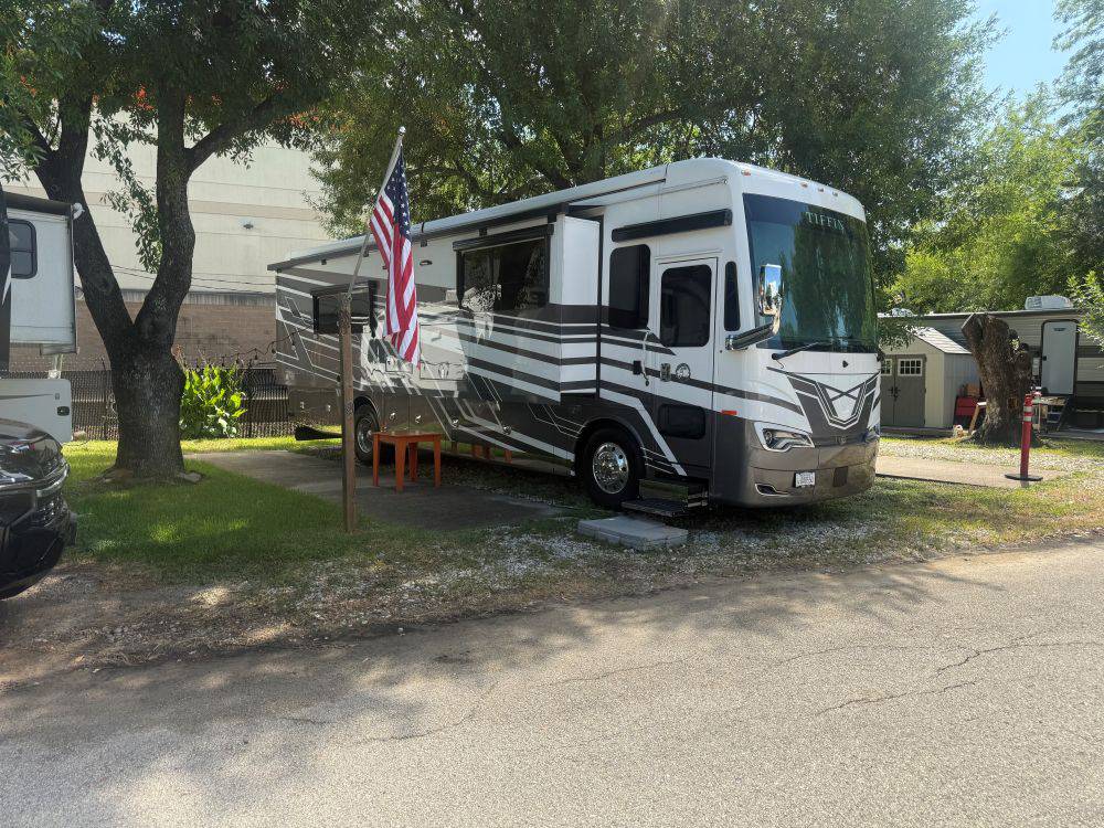 A motorhome with a slide out