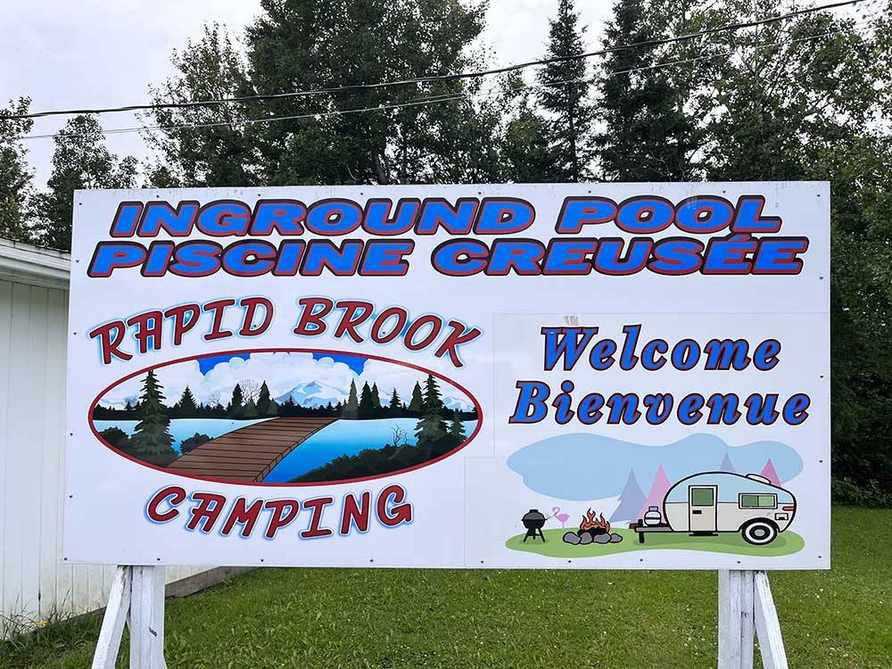 The front entrance sign at RAPID BROOK CAMPING