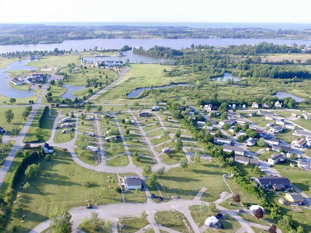 An aerial view of the campsites at THE RESORT AT ERIE LANDING