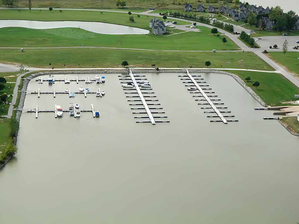 An aerial view of the marina at THE RESORT AT ERIE LANDING