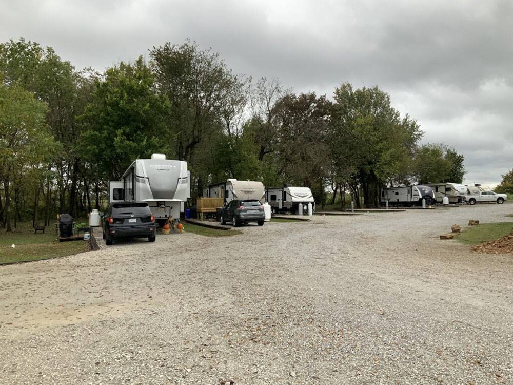 A row of parked trailers