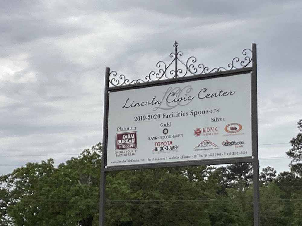 The front entrance sign at LINCOLN CIVIC CENTER RV PARK