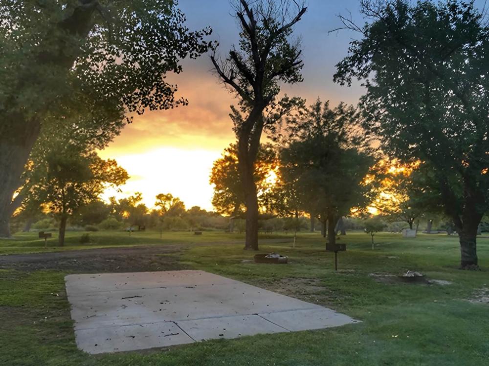 An RV site at sunset