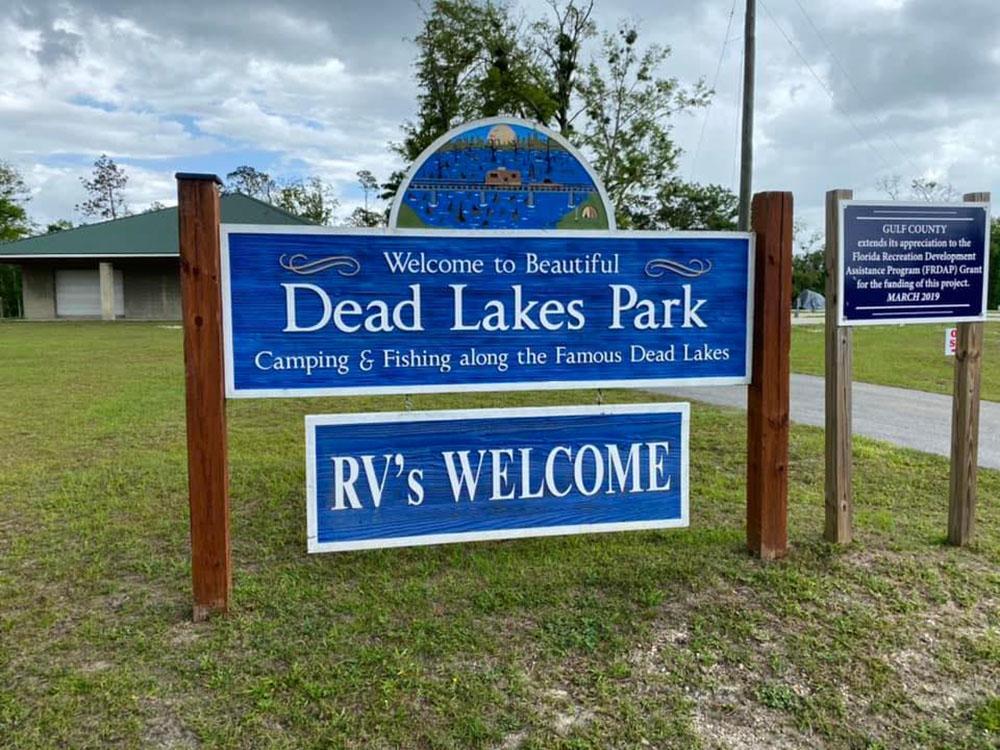 The front entrance sign at DEAD LAKES PARK RV & CAMPGROUND