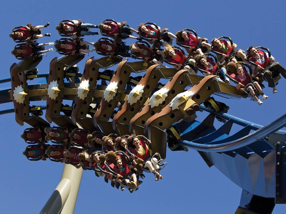 Group of people riding a roller coaster at Pigeon Forge Department Of Tourism