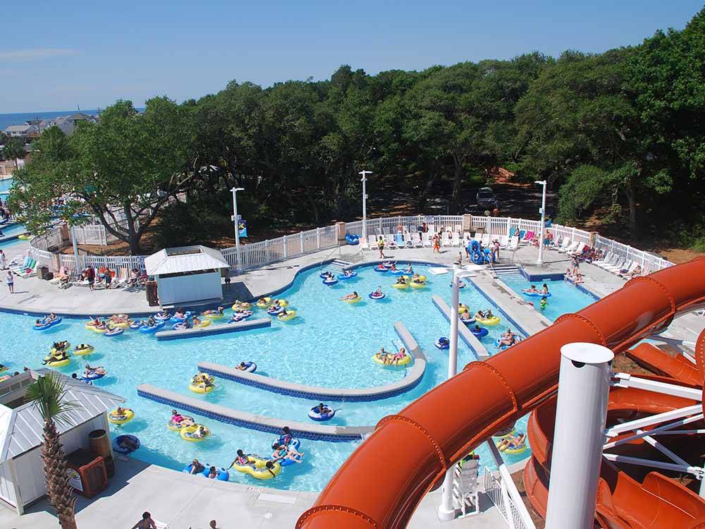 Looking at the pool from the top of the large water slide at MYRTLE BEACH CAMPGROUNDS