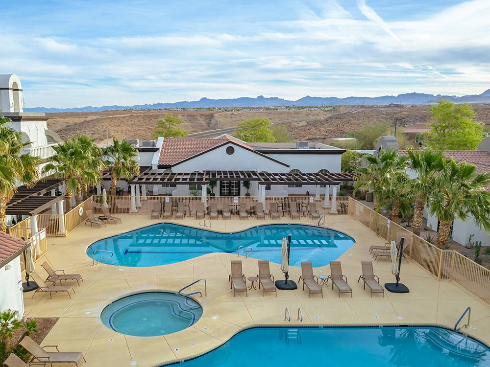 An aerial view of the swimming pools and hot tub at VISTA DEL SOL RV RESORT