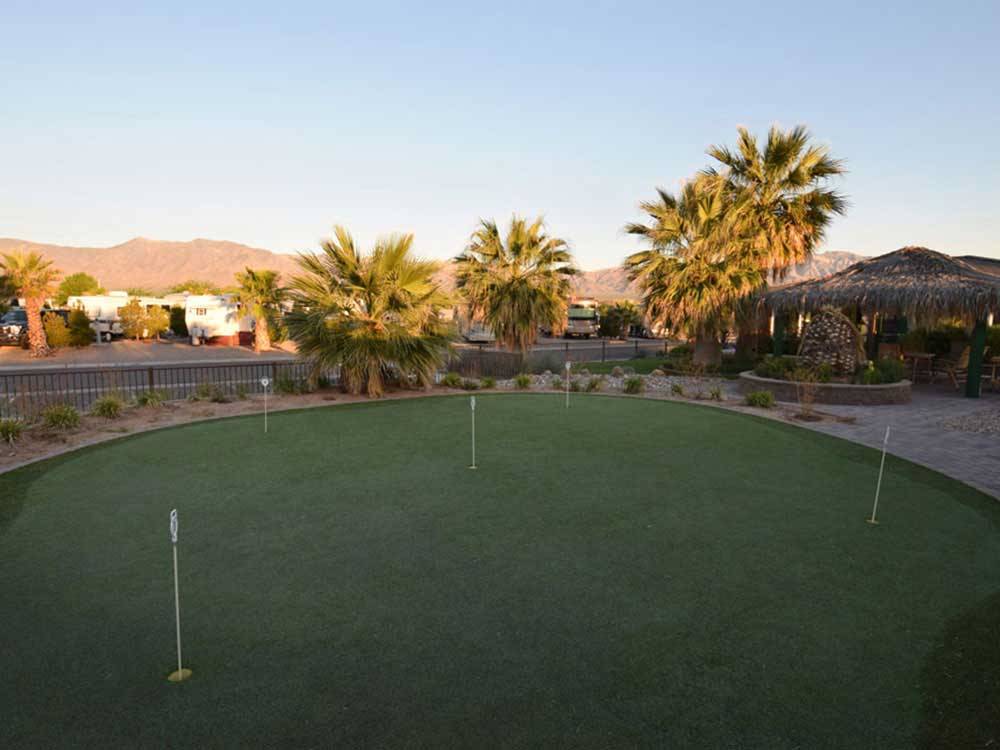 Putting green surrounded by desert at SUN RESORTS RV PARK