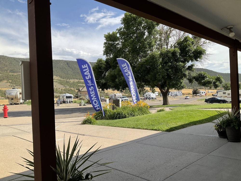Feather flags outside the office